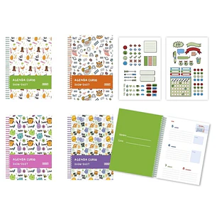 Bismark Animals Agenda Escolar 26-27 Semana Vista A5 - Tapa de Carton Forrada - Hojas Interiores de Color - Planning Mensual - 2 Hojas de Pegatinas - 