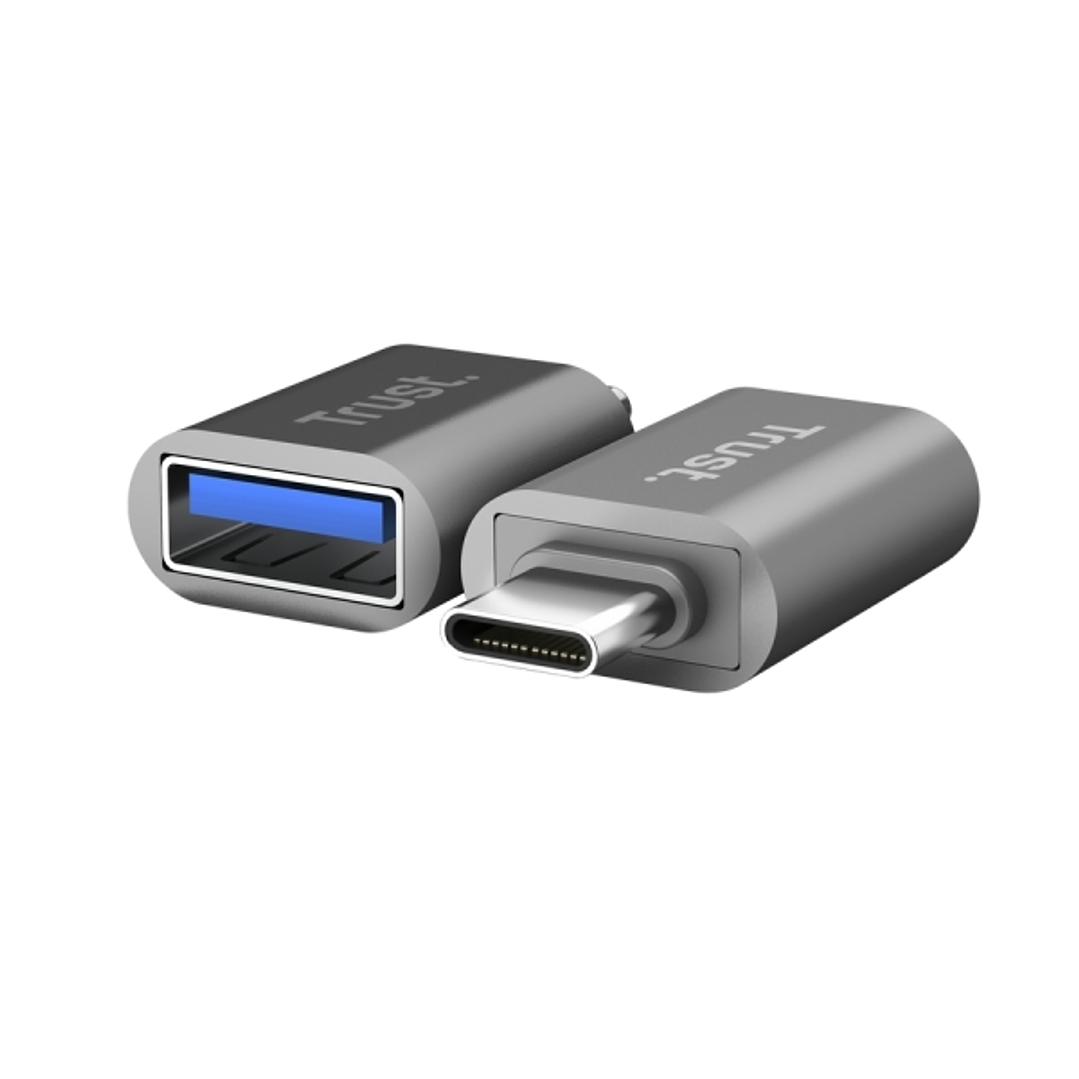 Trust Calyx Pack de 2 Adaptadores USB 3.0 - USB-A Hembra - USB-C Macho - 8x15x32mm - Color Gris 1