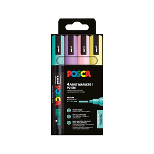 Posca PC3M Pack de 4 Marcadores de Pintura - Punta Conica 0.9-1.3mm - Tinta Base al Agua - Resistente a la Luz - No Permanente - Ideal para Carteleria