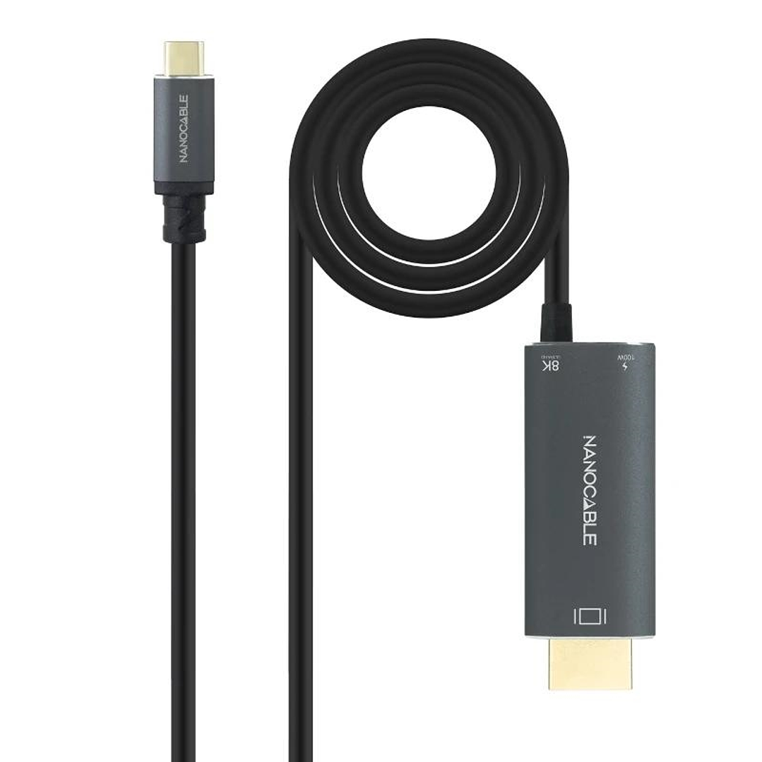 Nanocable Cable USB-C/M-HDMI 2.1+USB-C/H PD 1.8 M 1
