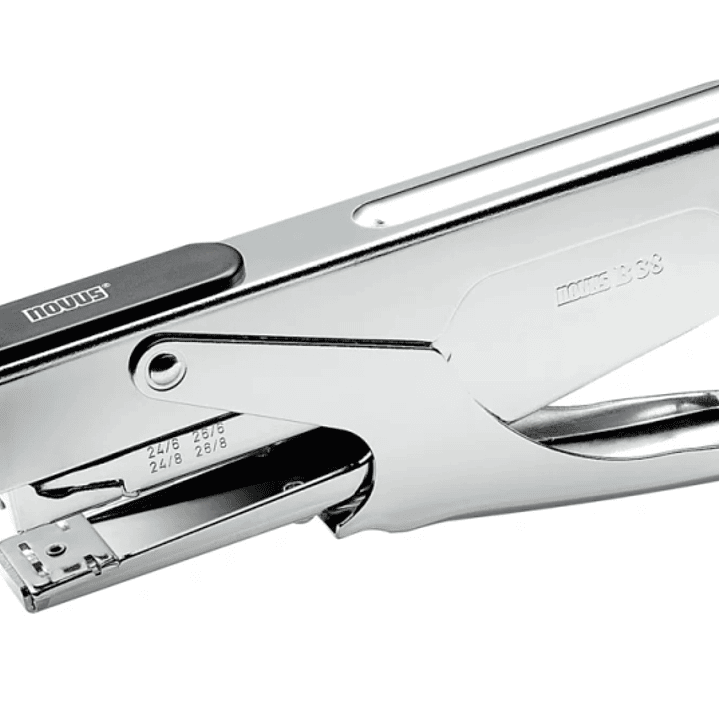 Novus B 38 Grapadora de Tenaza - Hasta 40 Hojas - Para Grapas 24/6-24/8 y 26/6-26/8 - Grapado Temporal y Permanente - Color Cromado 1