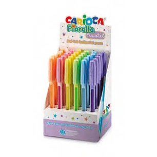 Carioca Fiorella Expositor con 30 Boligrafos de Colores Tinta Gel - Punta de Bola 1mm - Cuerpo Transparente Pastel - Colores Pastel Surtidos