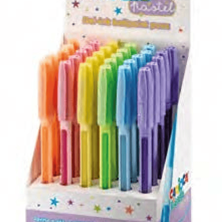 Carioca Fiorella Expositor con 30 Boligrafos de Colores Tinta Gel - Punta de Bola 1mm - Cuerpo Transparente Pastel - Colores Pastel Surtidos 1