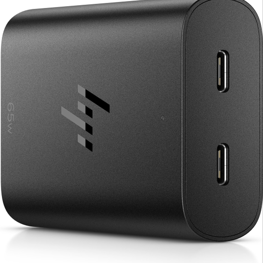 HP Cargador USB?C GaN 65W - 2 Puertos Carga Simultanea - Diseño Compacto y Ligero - Color Negro 1