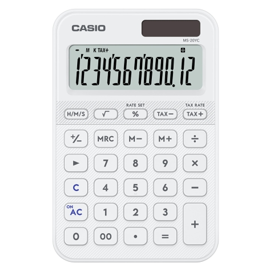 Casio SL-20YC Calculadora de Sobremesa con Pantalla LCD de 12 Digitos - Calculo de Impuestos, Porcentajes, Raiz Cuadrada etc... - Alimentacion Solar y 1