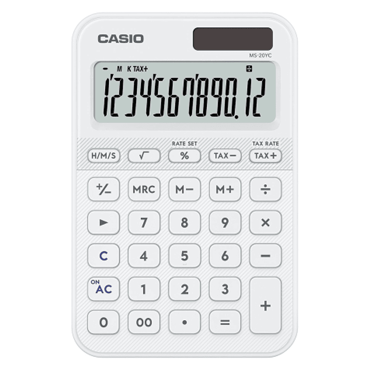 Casio SL-20YC Calculadora de Sobremesa con Pantalla LCD de 12 Digitos - Calculo de Impuestos, Porcentajes, Raiz Cuadrada etc... - Alimentacion Solar y 1