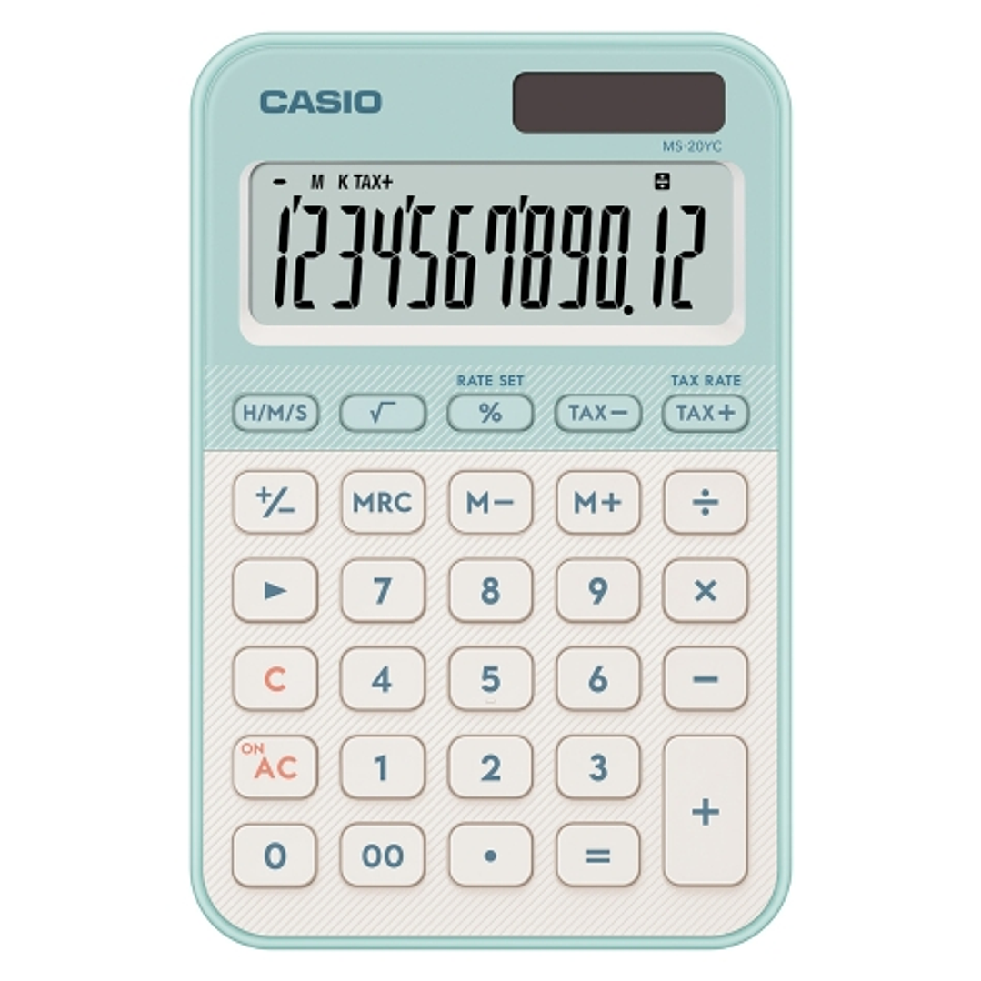 Casio SL-20YC Calculadora de Sobremesa con Pantalla LCD de 12 Digitos - Calculo de Impuestos, Porcentajes, Raiz Cuadrada etc... - Alimentacion Solar y 1