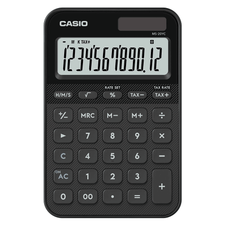 Casio SL-20YC Calculadora de Sobremesa con Pantalla LCD de 12 Digitos - Calculo de Impuestos, Porcentajes, Raiz Cuadrada etc... - Alimentacion Solar y 1