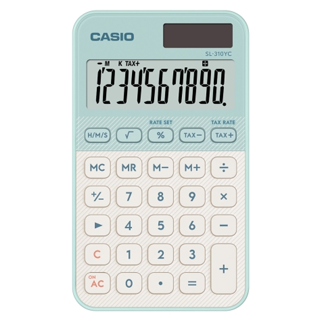 Casio SL-310YC Calculadora de Bolsillo con Pantalla LCD de 10 Digitos - Calculo de Impuestos - Alimentacion Solar y Pilas - Compacta y Ligera - Color  1