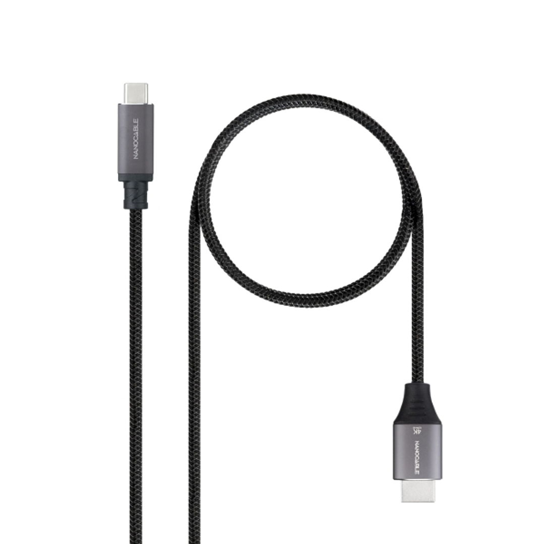 Nanocable Cable Adaptador USB-C a HDMI - Longitud 1.8m - Resolucion 4K - Carcasa Metalica de Aluminio - 195x230x15mm - Color Negro y Gris 1
