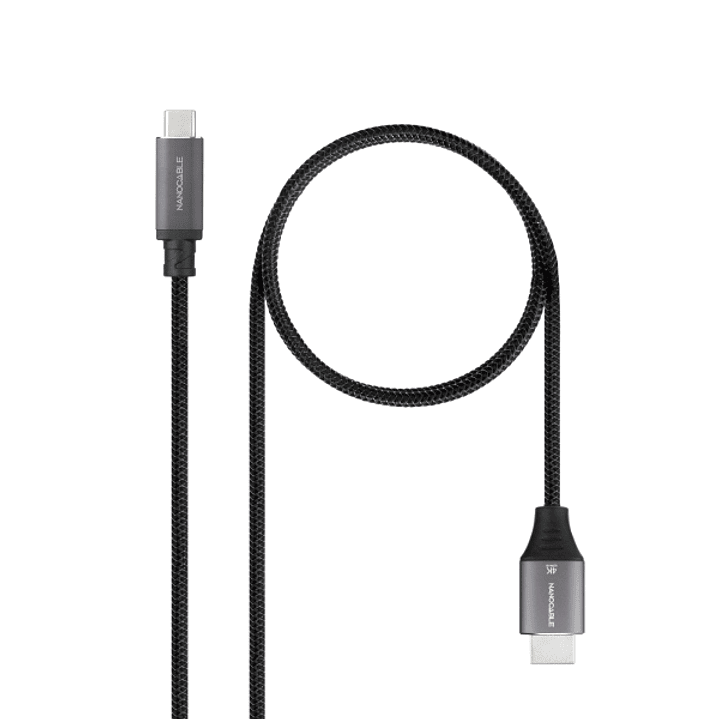 Nanocable Cable Adaptador USB-C a HDMI - Longitud 1.8m - Resolucion 4K - Carcasa Metalica de Aluminio - 195x230x15mm - Color Negro y Gris 1