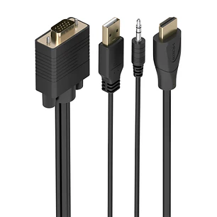Aisens Cable Conversor SVGA+Audio a HDMI - Longitud 2m - HDMI Macho - HDB15 Macho - Jack 3.5mm Macho - USB-A Macho - Soporta Resoluciones hasta 1080P 