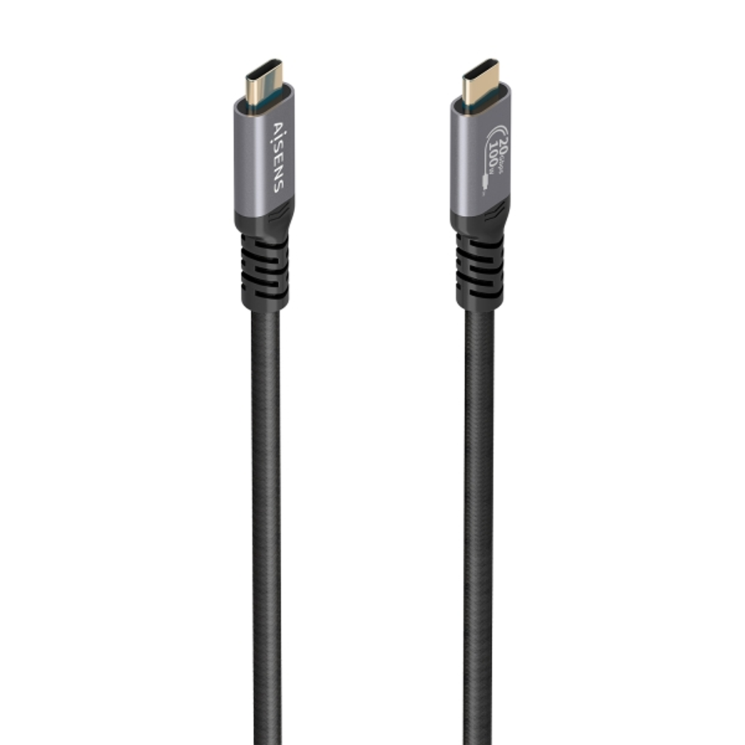 Aisens Cable USB-C Macho - Soporta hasta 100W - Longitud 3m - Velocidad de Transferencia hasta 20Gbps - Resolucion 8K - Aluminio - Color Negro 1