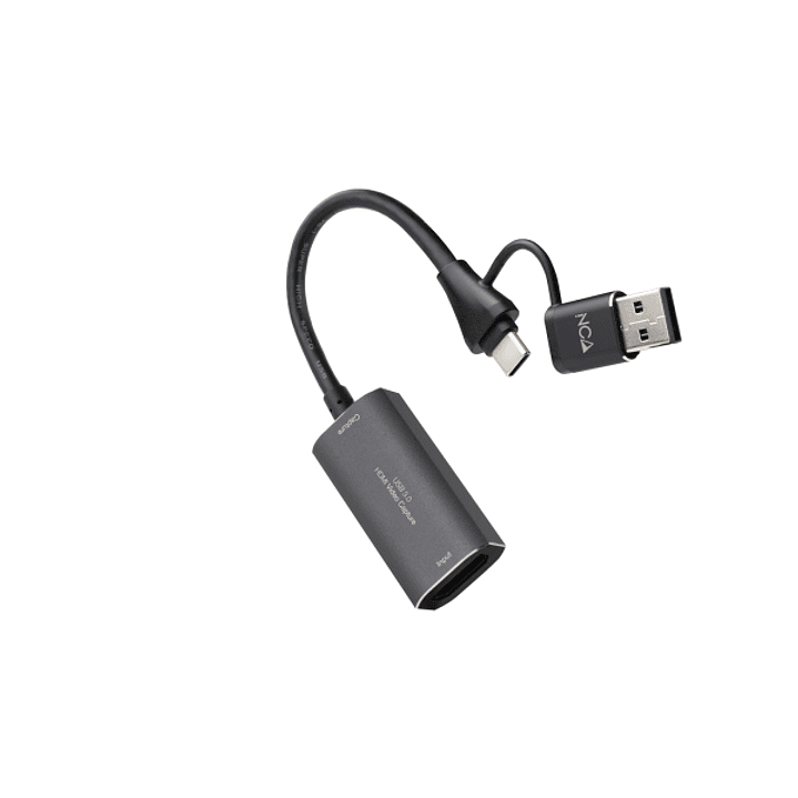 Nanocable Capturadora de Video - HDMI 4K Hembra - USB-C Macho - Adaptador USB-A - Multisistema - Color Gris Oscuro 1