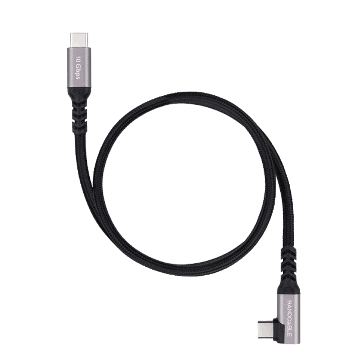 Nanocable Cable USB-C Macho Acodado 90º - Soporta hasta 100W - Longitud 3m - Velocidad de Transferencia hasta 10Gbps - Resolucion 4K - Algodon Trenzad 1