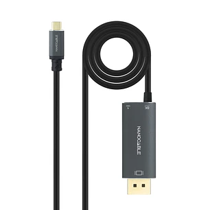 Nanocable Cable Adaptador USB-C a Displayport 1.4 - Longitud 1.8m - Resolucion 8K - Carcasa Metalica de Aluminio - Power Delivery 100W - Color Gris Os