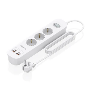 Aisens Regleta con 3 Tomas Schuko - 2xUSB-C - 2xUSB-A - Cable de 1.4m - Interruptor con Indicador LED - Power Delivery 3.0 - Qualcomm 3.0 - Color Blan