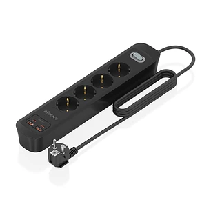 Aisens Regleta con 4 Tomas Schuko - 2xUSB-C - 2xUSB-A - Cable de 1.4m - Interruptor con Indicador LED - Power Delivery - Qualcomm 3.0 - Color Negro