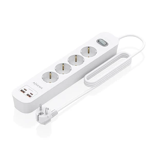 Aisens Regleta con 4 Tomas Schuko - 2xUSB-C - 2xUSB-A - Cable de 1.4m - Interruptor con Indicador LED - Power Delivery - Qualcomm 3.0 - Color Blanco