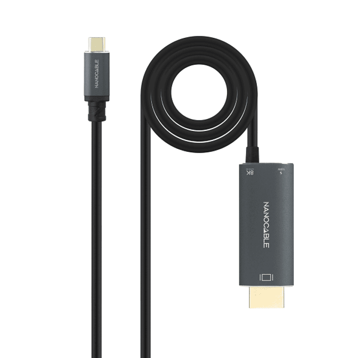 Nanocable Cable Adaptador USB-C a HDMI - Longitud 1.8m - Resolucion 8K - Carcasa Metalica de Aluminio - 195x230x20mm - Color Gris Oscuro 1