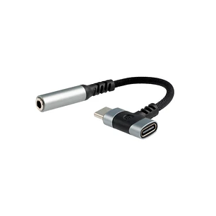 Nanocable Cable Adaptador de Audio USB-C a Jack 3.5mm - Longitud 10cm - USB-C Hembra Adicional para Carga Simultanea - Color Negro y Gris
