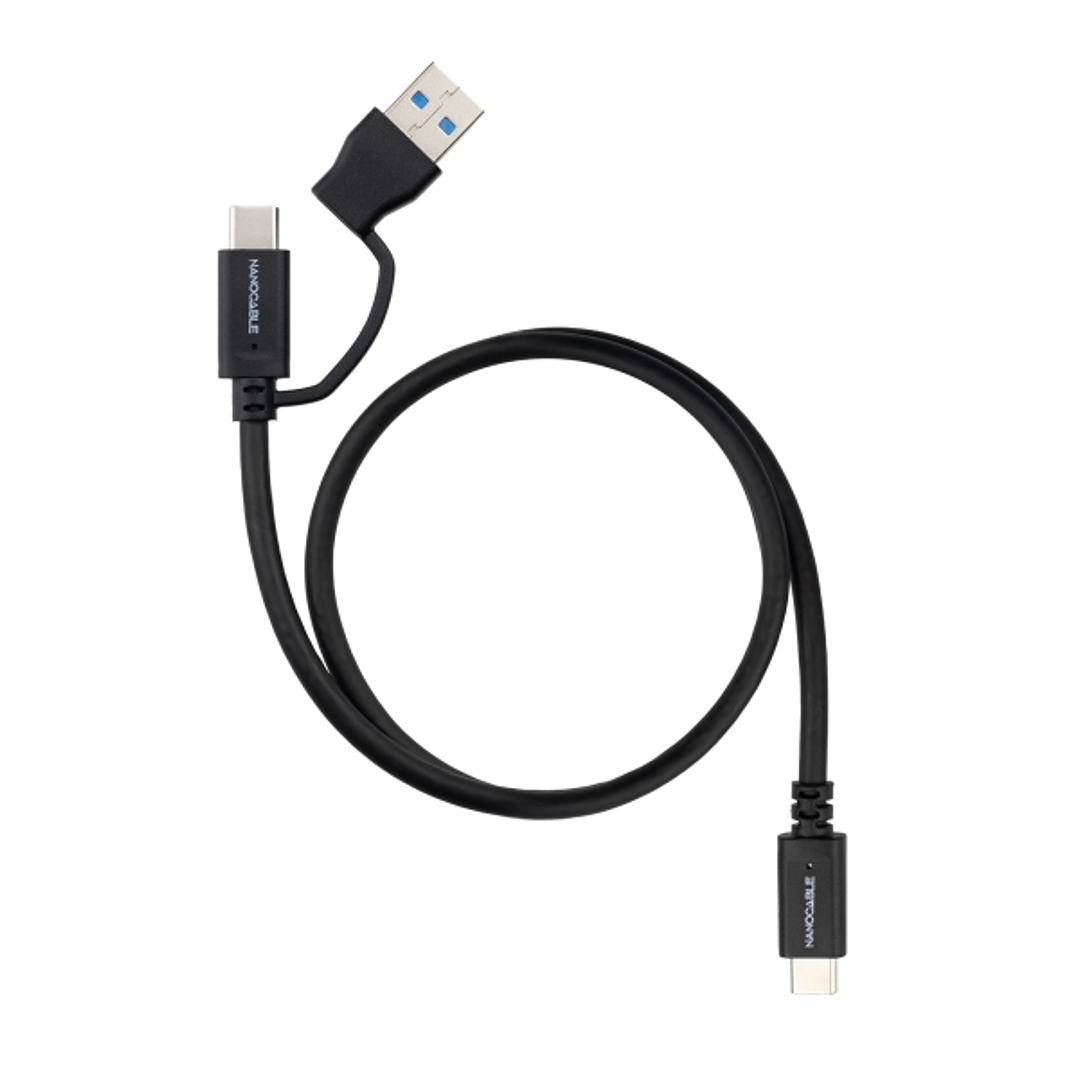 Nanocable Cable USB-C Macho - Soporta hasta 60W - Longitud 0.5m - Velocidad de Transferencia hasta 10Gbps - Resolucion 4K - Adaptador USB-A Integrado  1