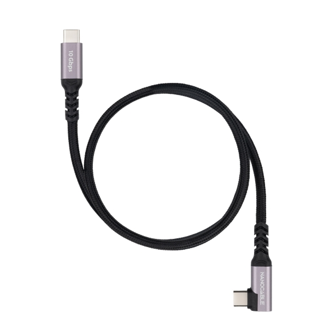 Nanocable Cable USB-C Macho Acodado 90º - Soporta hasta 100W - Longitud 1m - Velocidad de Transferencia hasta 10Gbps - Resolucion 4K - Algodon Trenzad 1