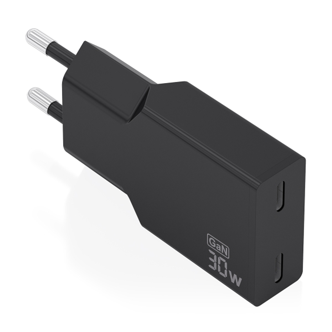 Aisens Cargador de Pared - 30W - GaN - 2xUSB-C - Power Delivery 3.0 - Ultra Delgado - Multiples Protecciones de Seguridad - Color Negro 1