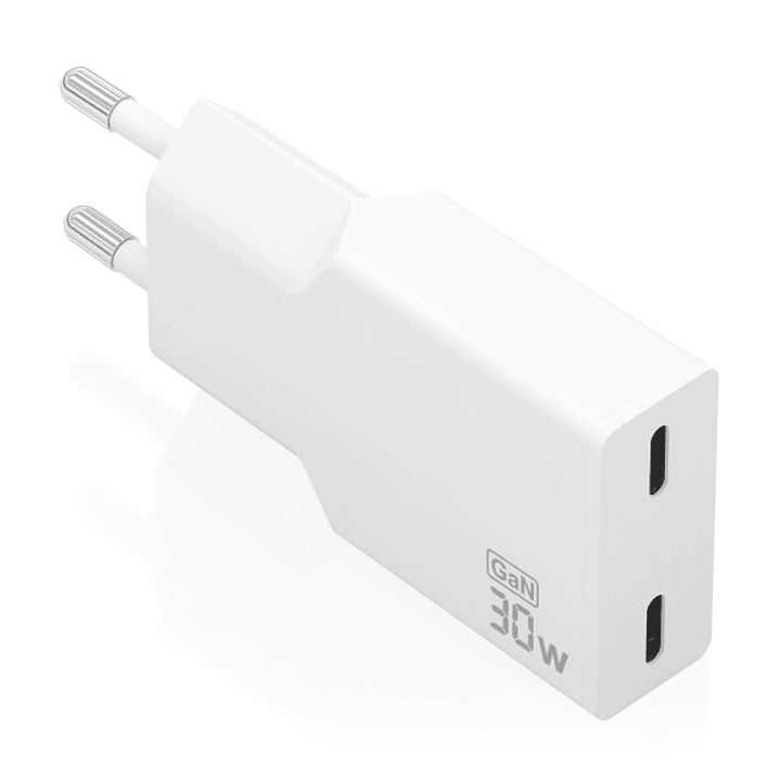 Aisens Cargador de Pared - 30W - GaN - 2xUSB-C - Power Delivery 3.0 - Ultra Delgado - Multiples Protecciones de Seguridad - Color Blanco 1