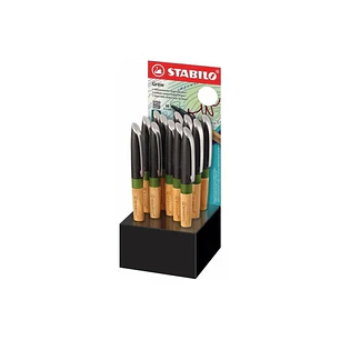 Stabilo Grow Expositor con 12 Boligrafos - Trazo 0.5mm - Agarre Ergonomico Fabricado en Bio-Plastico - Recargable - Madera Certificada FSC - Tinta Col