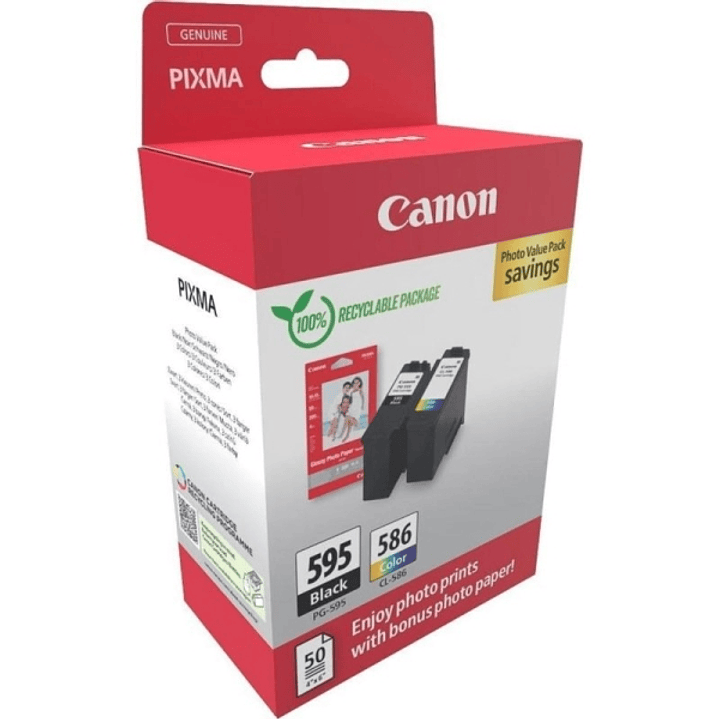 Canon PG-595/CL-586 Multipack de 2 Cartuchos de Tinta Originales + 50 Hojas de Papel Fotografico - 7171C004 1