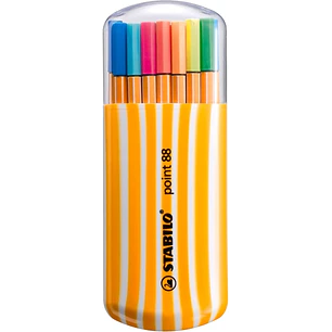 Stabilo Point 88 Zebrui Pack de 20 Rotuladores de Punta Fina de Fibra - 15 Colores Standard y 5 Neon - Trazo de 0.4 mm - Tinta con Base de Agua - Colo