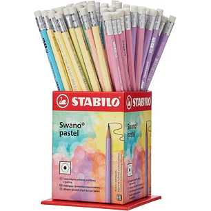 Stabilo Swano Pastel Expositor con 72 Lapices de Grafito HB de 2.2mm con Goma - Mina Antirrotura - Forma Hexagonal - Colores Pastel