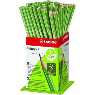 Stabilo GREENgraph Expositor con 60 Lapices de Grafito - Mina HB 2.2mm - 100% Madera Cultivada de Forma Sostenible - Cuerpo de Color Verde