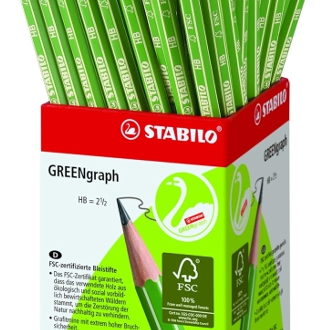 Stabilo GREENgraph Expositor con 60 Lapices de Grafito - Mina HB 2.2mm - 100% Madera Cultivada de Forma Sostenible - Cuerpo de Color Verde 1