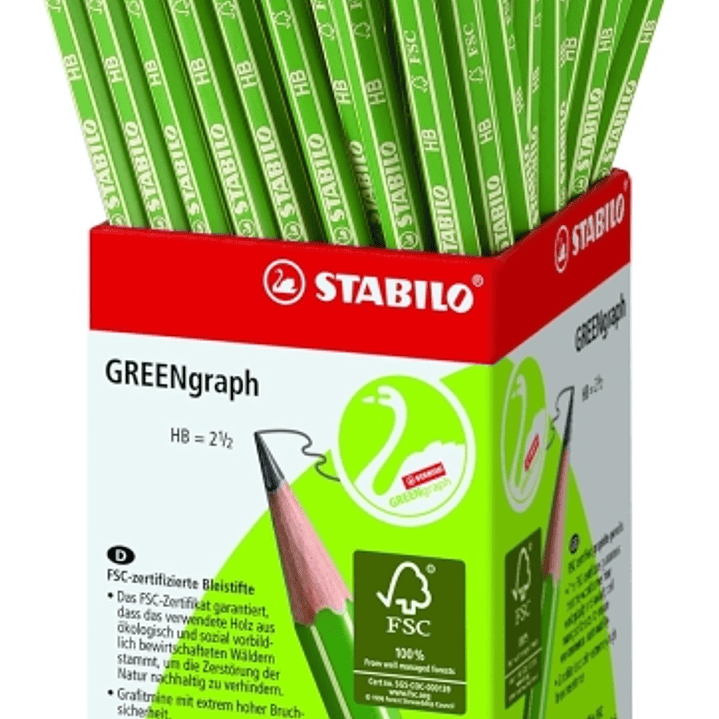 Stabilo GREENgraph Expositor con 60 Lapices de Grafito - Mina HB 2.2mm - 100% Madera Cultivada de Forma Sostenible - Cuerpo de Color Verde 1