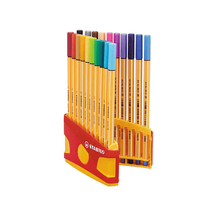 Stabilo Point 88 Pack de 20 Rotuladores de Punta Fina de Fibra - Trazo de 0.4mm. - Tinta con Base de Agua - Apto para Reglas y Plantillas - Colores Su