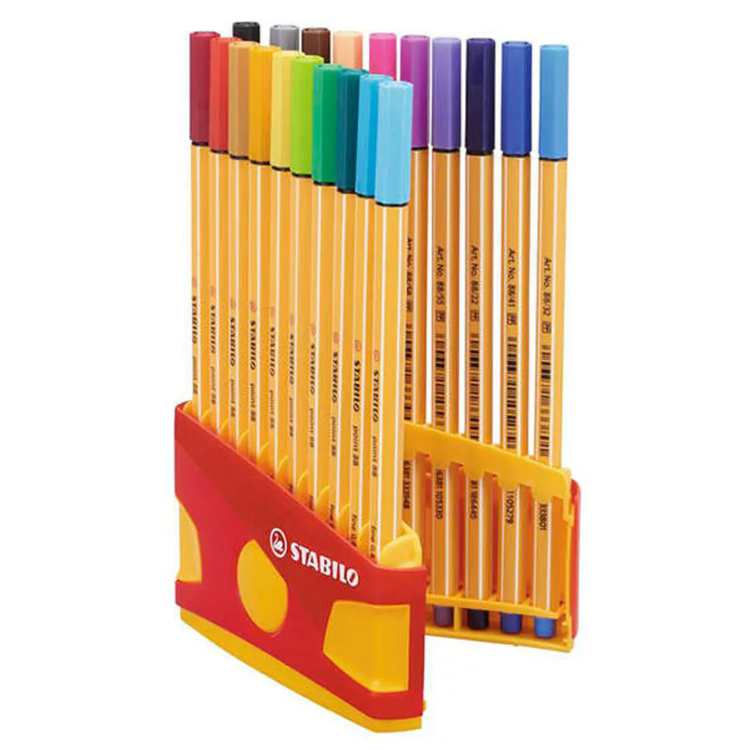 Stabilo Point 88 Pack de 20 Rotuladores de Punta Fina de Fibra - Trazo de 0.4mm. - Tinta con Base de Agua - Apto para Reglas y Plantillas - Colores Su 1