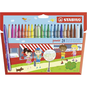 Stabilo Power Pack con 24 Rotuladores de Colores - Punta Media de 2mm - Tinta Lavable - Capuchon Ventilado - Colores Surtidos
