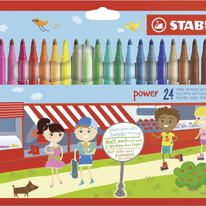 Stabilo Power Pack con 24 Rotuladores de Colores - Punta Media de 2mm - Tinta Lavable - Capuchon Ventilado - Colores Surtidos 1