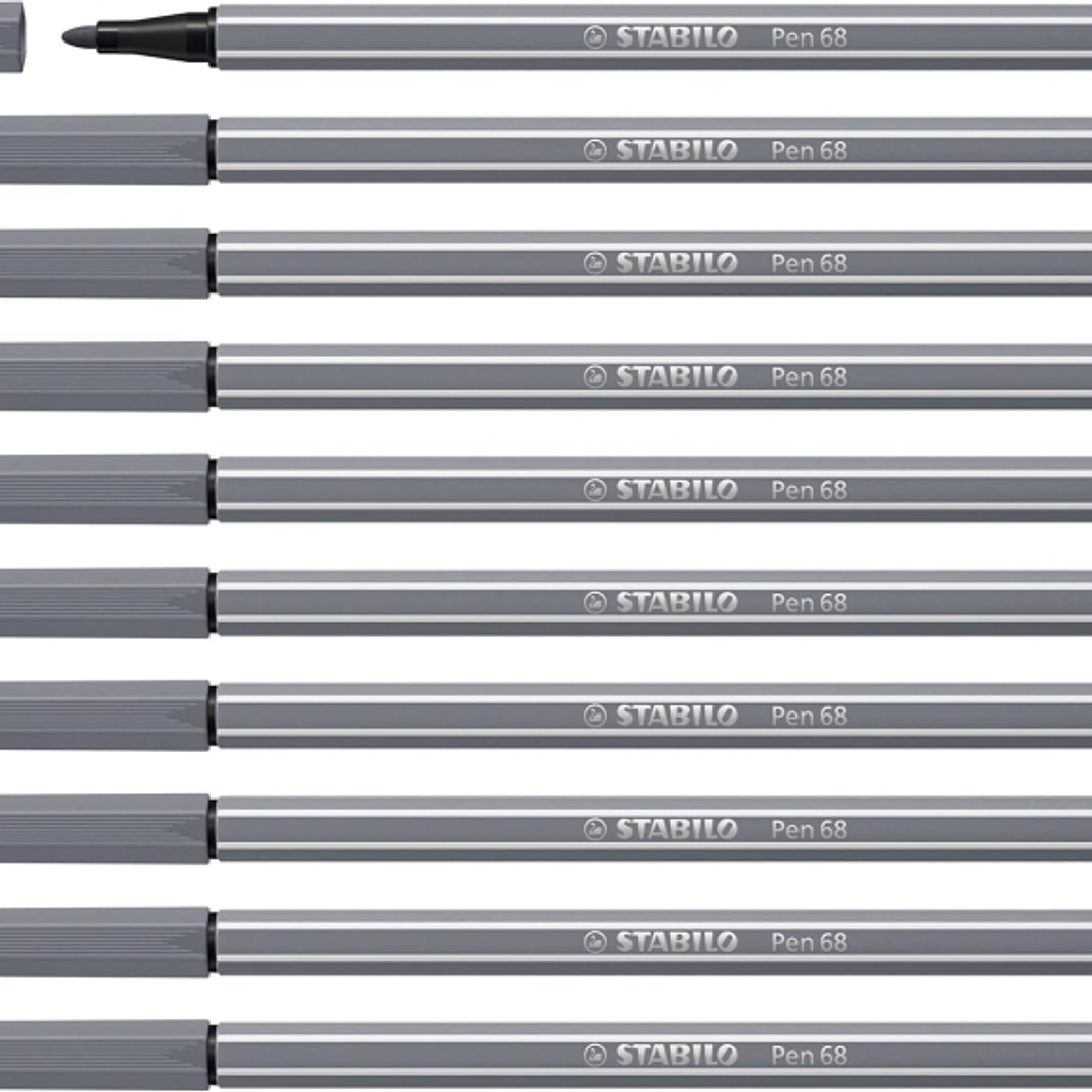 Stabilo Pen 68 Rotulador de Punta de Fibra - Trazo de 1mm aprox. - Tinta con Base de Agua - Color Gris Oscuro 1