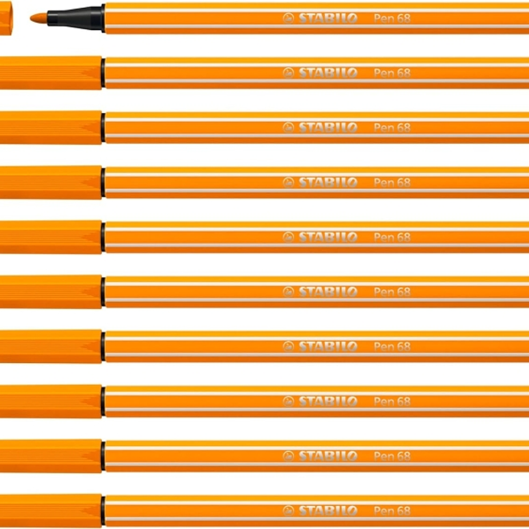 Stabilo Pen 68 Rotulador de Punta de Fibra - Trazo de 1mm aprox. - Tinta con Base de Agua - Color Naranja 1