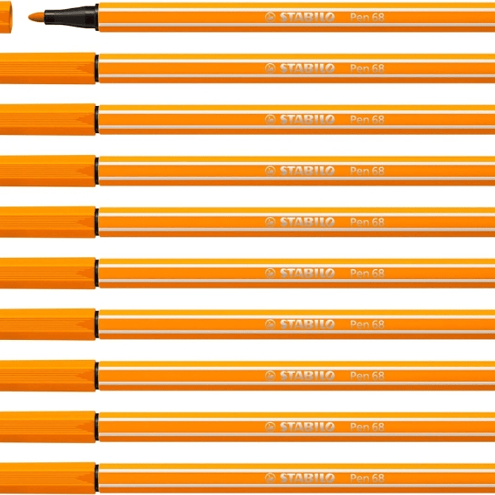 Stabilo Pen 68 Rotulador de Punta de Fibra - Trazo de 1mm aprox. - Tinta con Base de Agua - Color Naranja 1