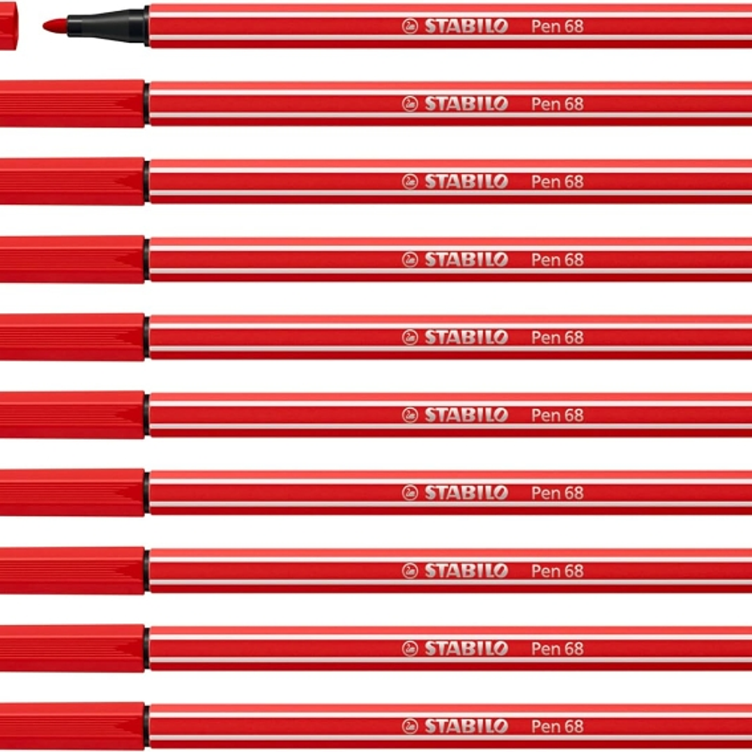 Stabilo Pen 68 Rotulador de Punta de Fibra - Trazo de 1mm aprox. - Tinta con Base de Agua - Color Carmin 1