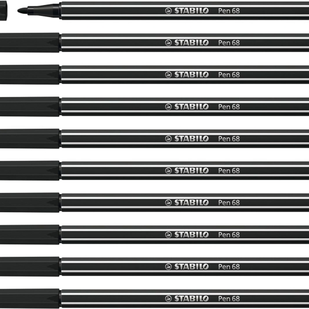 Stabilo Pen 68 Rotulador de Punta de Fibra - Trazo de 1mm aprox. - Tinta con Base de Agua - Color Negro 1