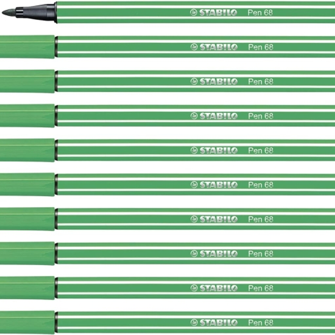 Stabilo Pen 68 Rotulador de Punta de Fibra - Trazo de 1mm aprox. - Tinta con Base de Agua - Color Verde 1