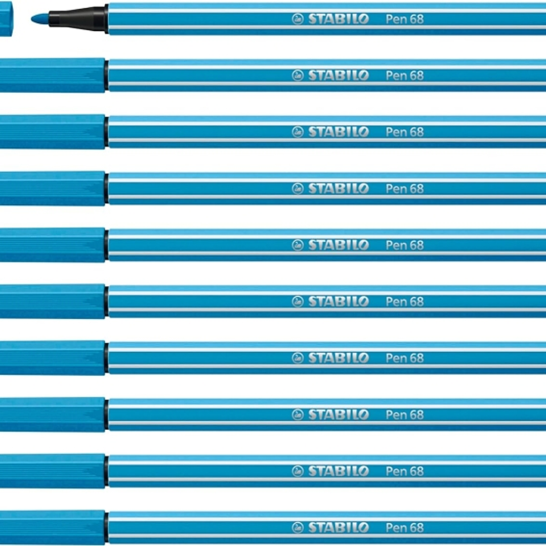 Stabilo Pen 68 Rotulador de Punta de Fibra - Trazo de 1mm aprox. - Tinta con Base de Agua - Color Azul Claro 1