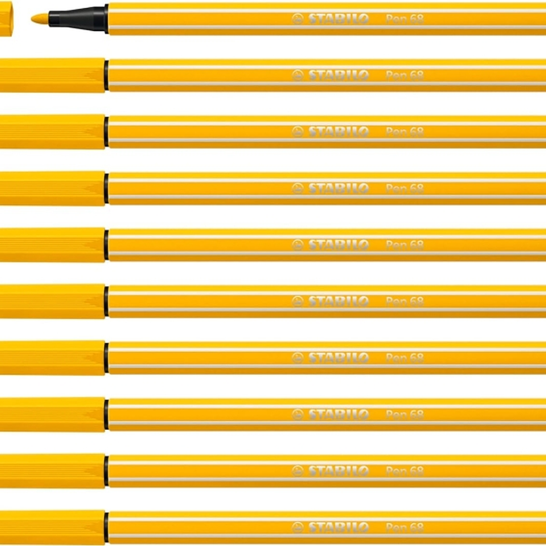 Stabilo Pen 68 Rotulador de Punta de Fibra - Trazo de 1mm aprox. - Tinta con Base de Agua - Color Amarillo 1