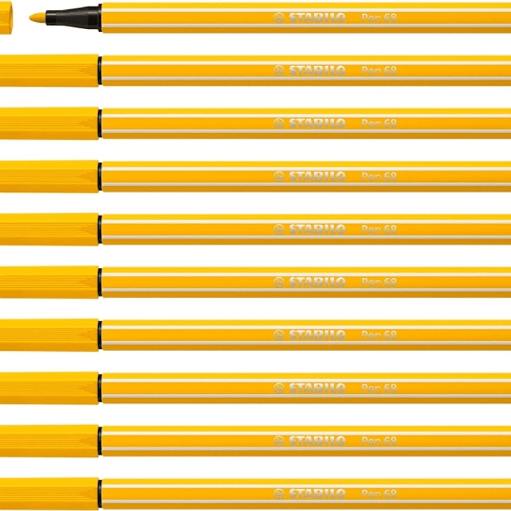 Stabilo Pen 68 Rotulador de Punta de Fibra - Trazo de 1mm aprox. - Tinta con Base de Agua - Color Amarillo 1