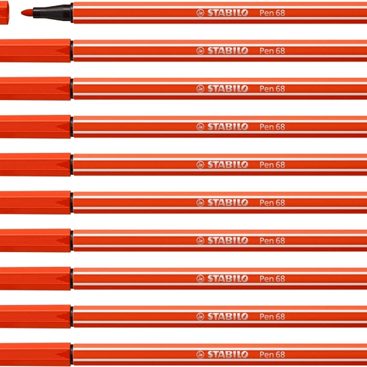 Stabilo Pen 68 Rotulador de Punta de Fibra - Trazo de 1mm aprox. - Tinta con Base de Agua - Color Rojo 1